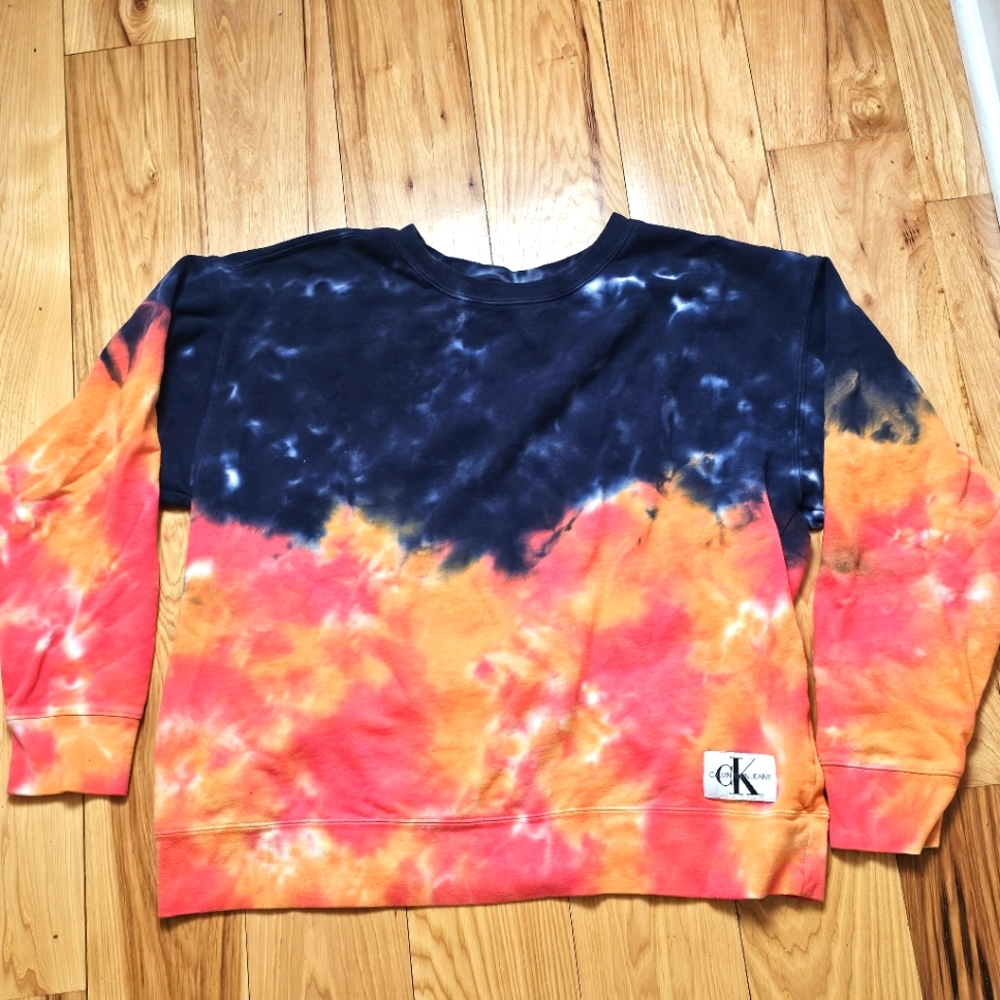 Calvin Klein Jeans Tie Dye Crew Neck Sweatshirt Large Skyline Moonlight Cozy